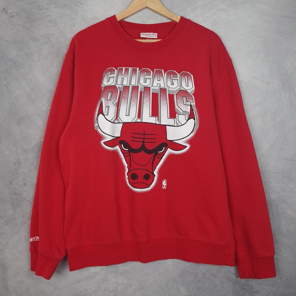 Chicago Bulls Sweatshirt Mens XL Red NBA Basketball Mitchell Ness Big Logo